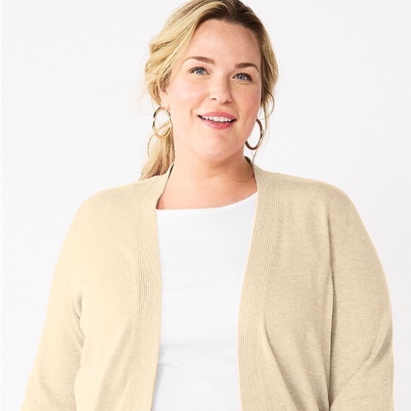 CROFT & BARROW Cardigan Size 5X Womens Oatmeal Open Front Side Slits New - Picture 2 of 9